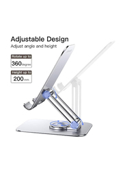 Rabos Adjustable Swivel Desktop Holder With 360 Degree Rotating Base Tablet Stand, Silver