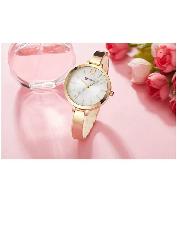 Curren Analog Watch for Women with Stainless Steel Band, Water Resistant, 9012, Gold-White