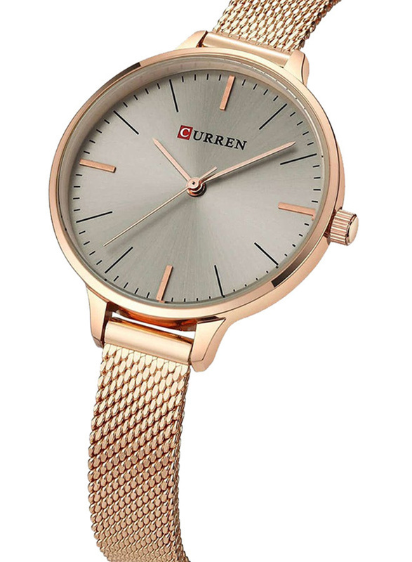 Curren Analog Watch for Women with Stainless Steel Band, C9022L-1, Copper-Grey