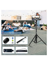 Universal All-In-One Professional Heavy Duty Aluminium Selfie Stick & Tripod Portable with Bluetooth Remote, Black