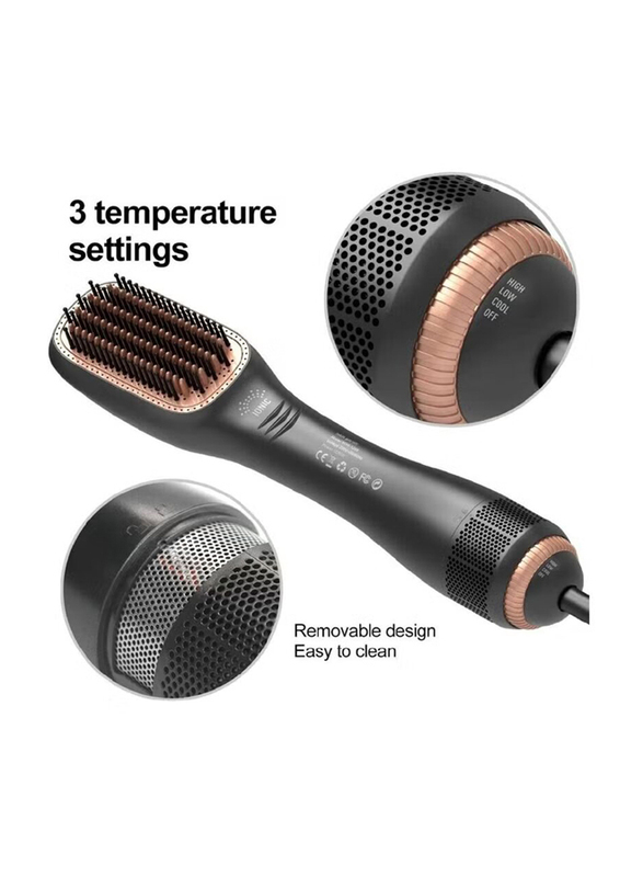 Arabest 3-In-1 Professional Negative Ion Ceramic Blow Hair Dryer Salon Styler Volumizer Brush for Straightening, Black/Pink