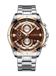 Curren Analog Watch for Men with Stainless Steel Band, Water Resistant, Silver-Brown