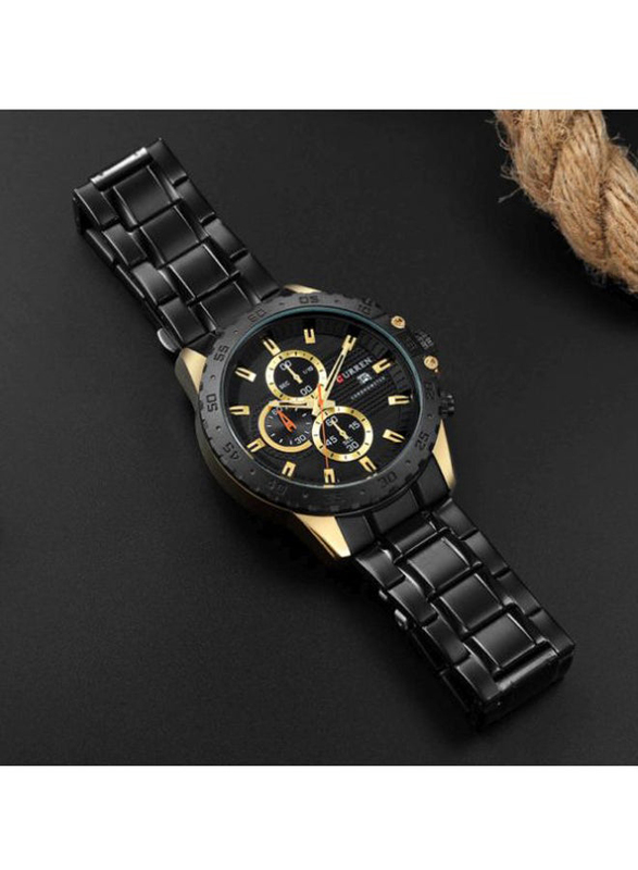 Curren Analog Watch for Men with Stainless Steel Band, Water Resistant and Chronography, 8334, Black