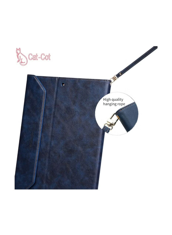 10.9-inch Apple iPad (10th Generation) (2022) Protective Premium PU Leather Stand Folio Tablet Case Cover with Strap & Pen Holder, Blue