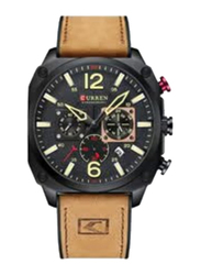 Curren Analog Watch for Men with Leather Band, Water Resistant and Chronograph, 8398, Black-Brown