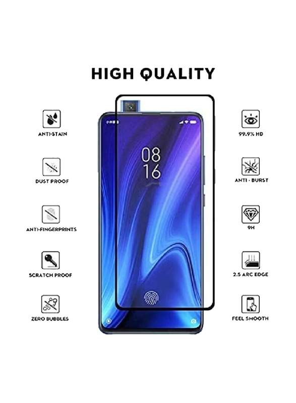 Xiaomi Mi 9T Pro Full Glue Tempered Glass Screen Protector, Clear/Black