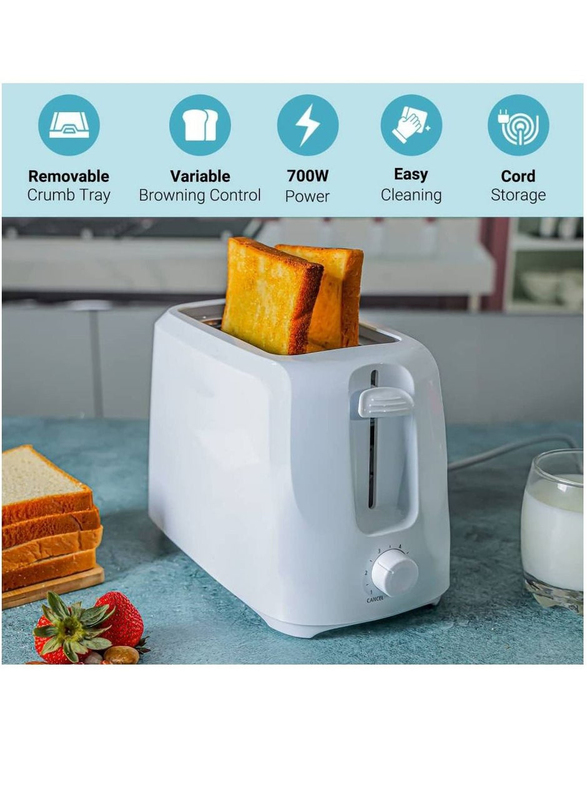 Xiuwoo 2 Slice Bread Toaster with Removable Crumb Tray, 700W, White