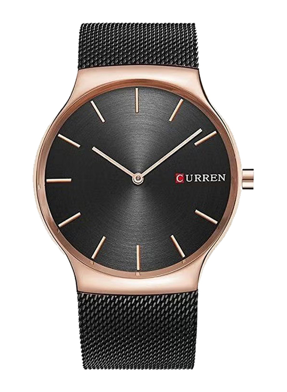 Curren Analog Watch for Men with Stainless Steel Band, Water Resistant, 8256, Black
