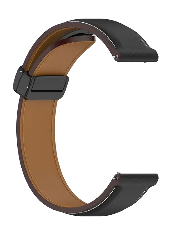 Perfii Genuine Cow Leather Watch Strap 22mm Folding Buckle Wristband for Huawei Watch 4 Pro/Watch 4/Watch 2 Pro/Watch GT2 Pro, Black