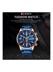 Curren Analog Watch for Men with Alloy Band, Water Resistant and Chronograph, J4516S-BL-KM, Silver-Blue