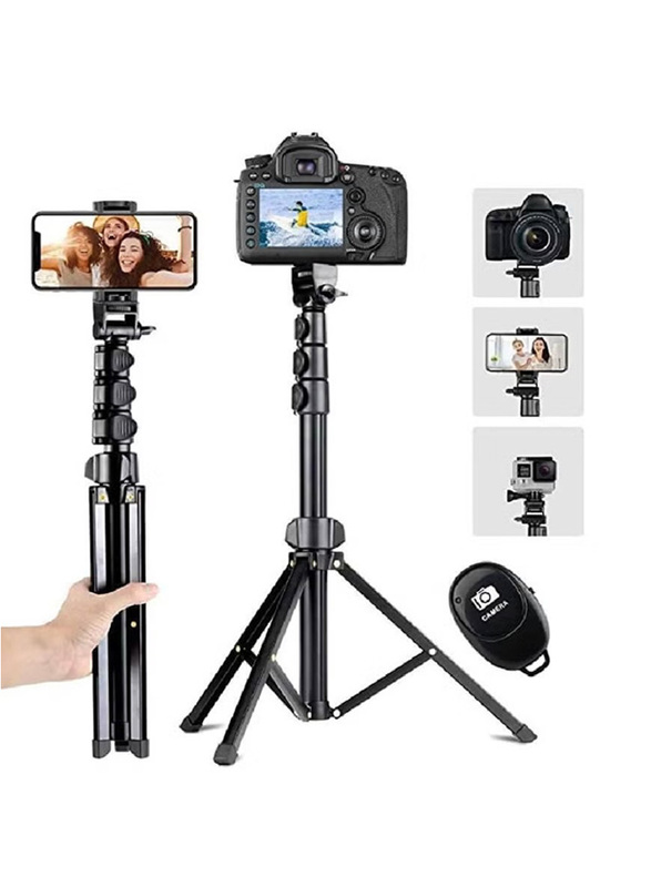 Extendable Selfie Stick Tripod Stand with Bluetooth Remote for Smartphone and Small Camera, Black