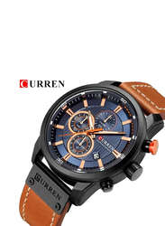 Curren Analog Watch for Men with Leather Band, Water Resistant and Chronograph, 8291, Brown-Black