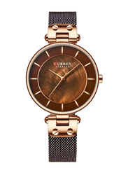 Curren Analog Watch for Women with Stainless Steel Band, J4029RG-K-KM, Brown