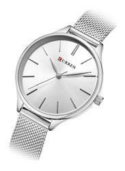 Curren Analog Watch for Women with Stainless Steel Band, Water Resistant, 2578036, Silver-White