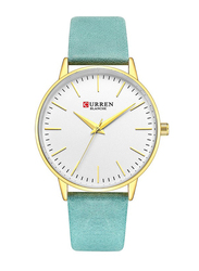 Curren Analog Watch for Girls with Leather Band, Water Resistant, C9021L-1, Silver-Blue