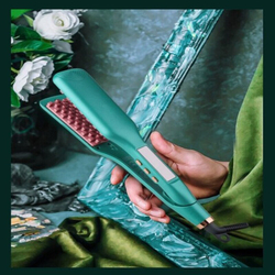 Hair Volumizing Flat Iron Ceramic Hair Curler Tongs Corrugated Hair Curling Iron, Green