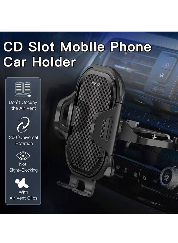 Yesido Universal Air Vent CD Slot Car Cell Phone Holder, Black