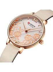 Curren Analog Watch for Women with Leather Band, Water Resistant, J4272BE-KM, Beige-Beige