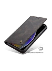 Samsung Galaxy A12 Genuine Leather Wallet Magnetic Flip Mobile Phone Case Cover, Black