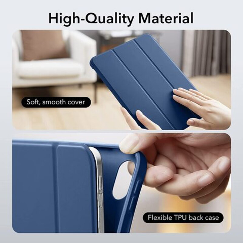 Esr Apple iPad 10th Gen 10.9-inch 2022 Auto Sleep Wake Built-in Pencil Holder Rebound Series Flexible Trifold Stand Tablet Flip Case Cover, Navy Blue