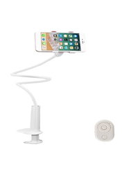 Clamp Universal Lazy Mount Clip Hands Free Flexible Long Arm Bracket Grip Phone Holder, White