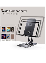 Universal Foldable Cradle Adjustable Swivel Desktop Holder Tablet Stand with 360 Degree Rotating Base, Grey