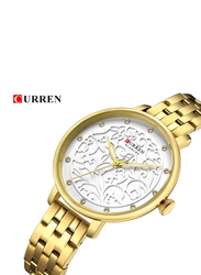 Curren Analog Watch for Women with Stainless Steel Band, Water Resistant, J4341G, Gold-White