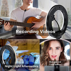 13'' Selfie Ring Light with Tripod Stand, Cell Phone Holder & Dimmable Light for iPhone/Android, Black