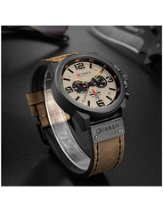 Curren Analog Watch for Men with Leather Band, Water Resistant and Chronography, Brown-Brown