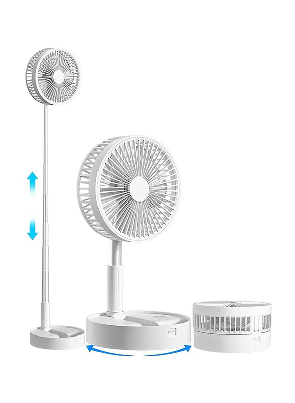 USB Rechargeable Battery Portable Height Adjustable Folding Mini Desk Fan and Standing Fan, White