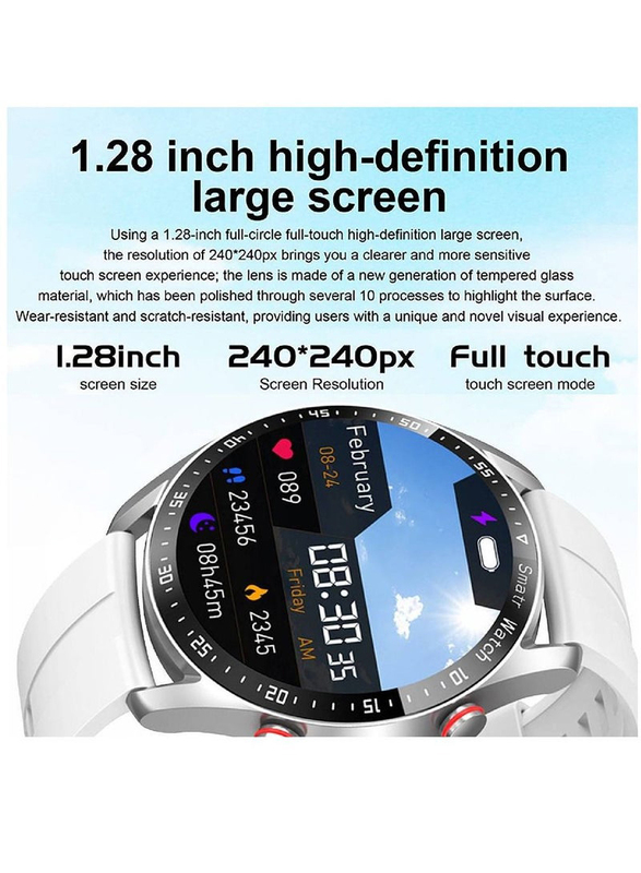 46mm HD Full Touching Bluetooth Voice Call Screen Smart Watch, Silver