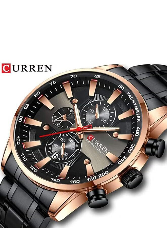 Curren Analog Watch for Men with Alloy Band, Chronograph, J4516RG-B-KM, Black