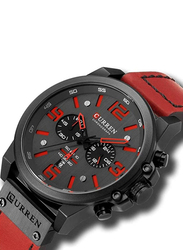 Curren Analog Watch for Men with Leather Band, Water Resistant and Chronography, 8314, Red-Back/Red