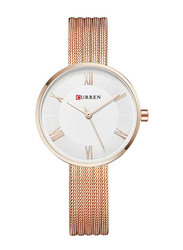 Curren Analog Watch for Unisex with Stainless Steel Band, Rose Gold-White