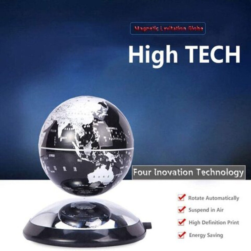 6-Inch Magnetic Levitation Anti-Gravity World Map Rotating Floating Globe with LED, Black