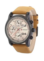 Curren Analog Watch for Men with Leather Band, Water Resistant and Chronograph, 8207, Brown-Beige