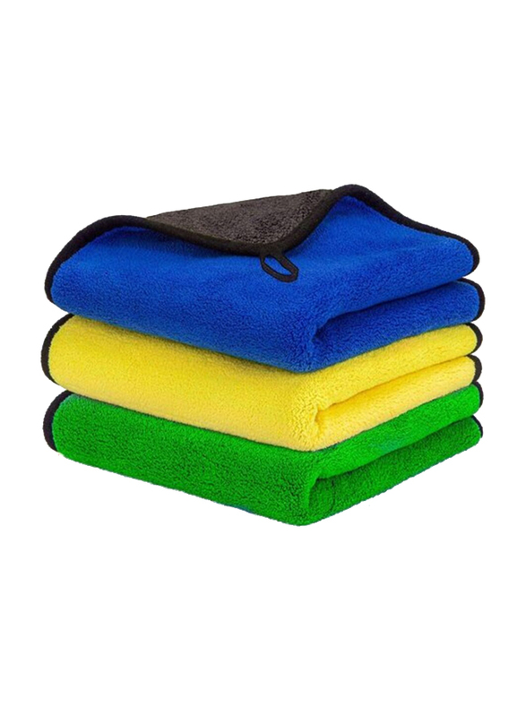 3-Piece Multipurpose Microfiber Cleaning & Drying Car Microfiber Towel, Multicolour