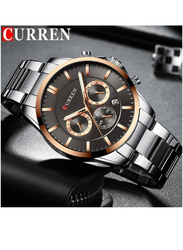 Curren Analog Watch for Men with Stainless Steel Band, Water Resistant and Chronography, 8358, Silver-Black