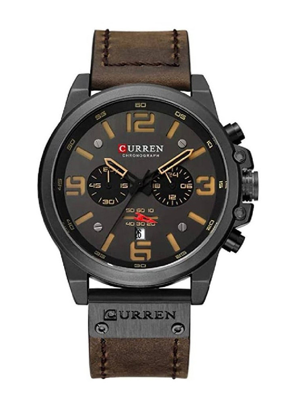 Curren Analog Watch for Men with Leather Band, Water Resistant and Chronography, N409494939A, Coffee-Brown