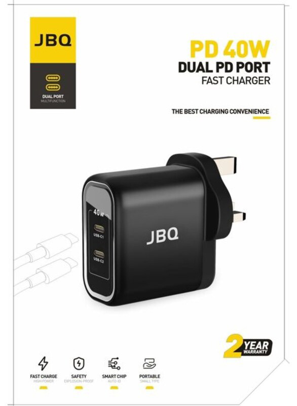 JBQ HC-740 PD 40W Dual PD Port Fast Charger, Black