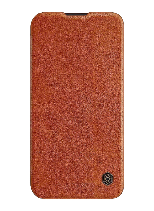 Nillkin Apple iPhone 13 Pro Max Protective Qin Leather Flip Mobile Phone Case Cover with Slide Camera, Brown