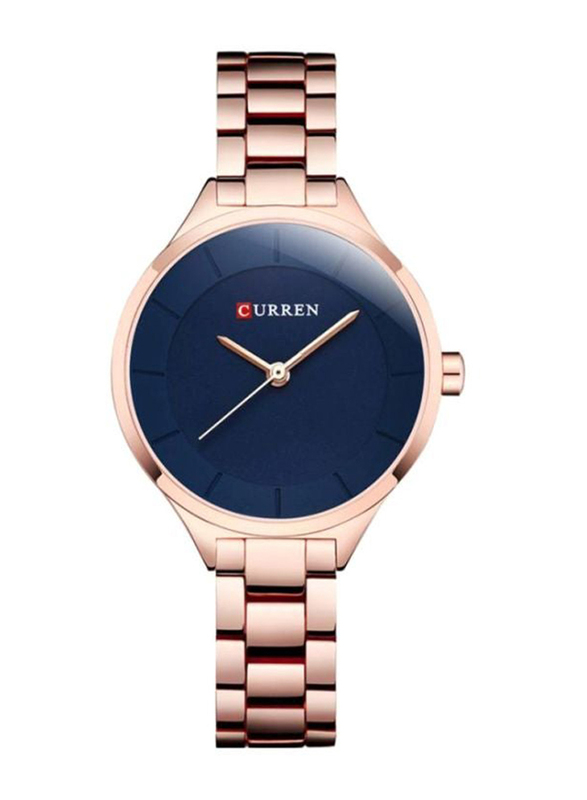 Curren Analog Watch for Women with Metal Band, 8269A, Blue-Rose Gold