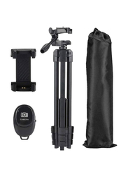 Extendable Phone Tripod Stand with Carry Bag Cell Phone Tripod with Wireless Remote, Black