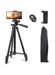 Extendable Travel Video Tripod Stand for Phone and Camera with Bluetooth Remote Shutter and Phone Clip, Black