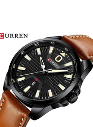 Curren Analog Watch for Men with Leather Band, Water Resistant, 8379, Brown-Black