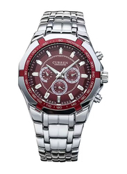 Curren Analog Watch for Men with Stainless Steel Band, 8084, Silver-Red