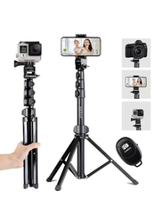 Universal Phone Clip Selfie Stick Tripod with Bluetooth Remote, Black