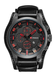 Curren Analog Watch for Men with Leather Band, Water Resistant and Chronograph, 8225, Black