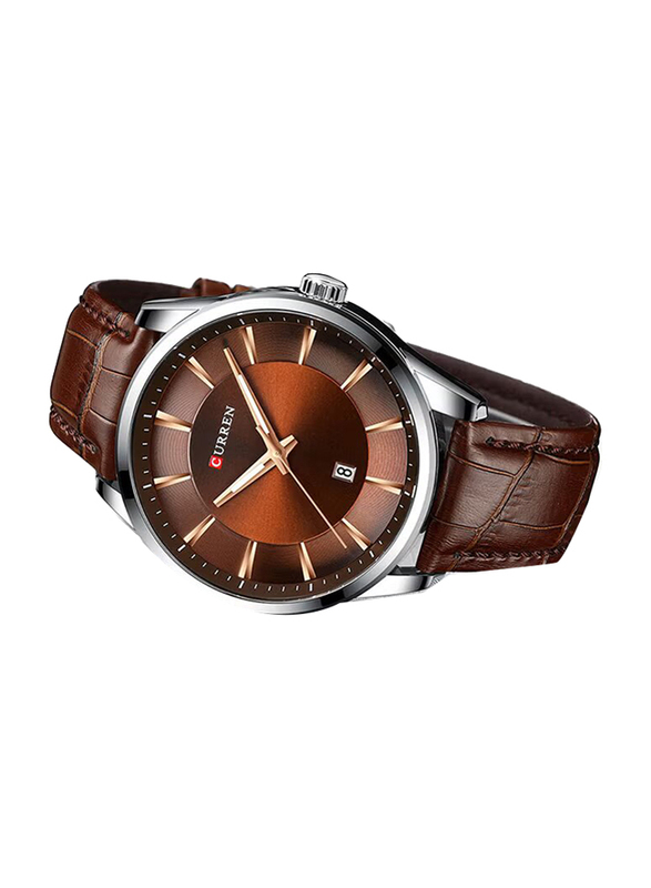 Curren Analog Watch for Men with PU Leather Band, 8365, Brown-Brown