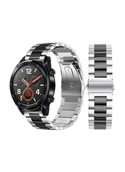 Classic Stainless Steel Smartwatch Strap Band for Huawei Smart Watch GT2/GT/Honor Magic 2, Black/Silver